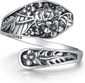 Spoon Ring 925 Sterling Silver Bat Ring Adjustable Thumb Rings Gothic Rings for Women and Men