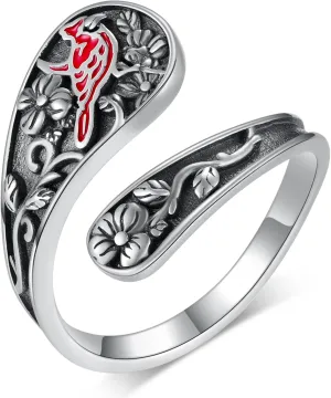 Spoon Rings for Women 925 Sterling Silver Spoon Ring Vintage Cardinal Ring Adjustable Thumb Rings for Women