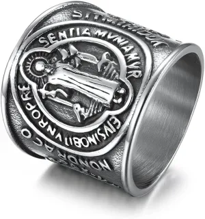 St. Benedict Exorcism Holy Brand Band Ring for Men Women Christian Saint Jesus Cross Protection Domineering Exorcism Ring Knuckle Middle Bands Religious Gift Stainless Steel Catholic Roman Demon Ghost Hunter Comfort Fit Jewelry