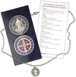 St. Benedict Medal Necklace with Holy Card, Patron Saint of Protection from Evil and Temptation, 20 Inches with  Inch Pendant