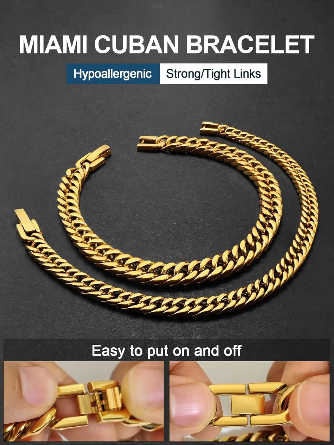 Stainless Steel Men Cuban Link Chain Bracelets5/7/9/13mm Width, 7.5/8.3/9 Inch Length, 18K Gold/Black Plated/Stainless Steel Curb Chain Wrist Bracelets for Men Women, with Gift Box