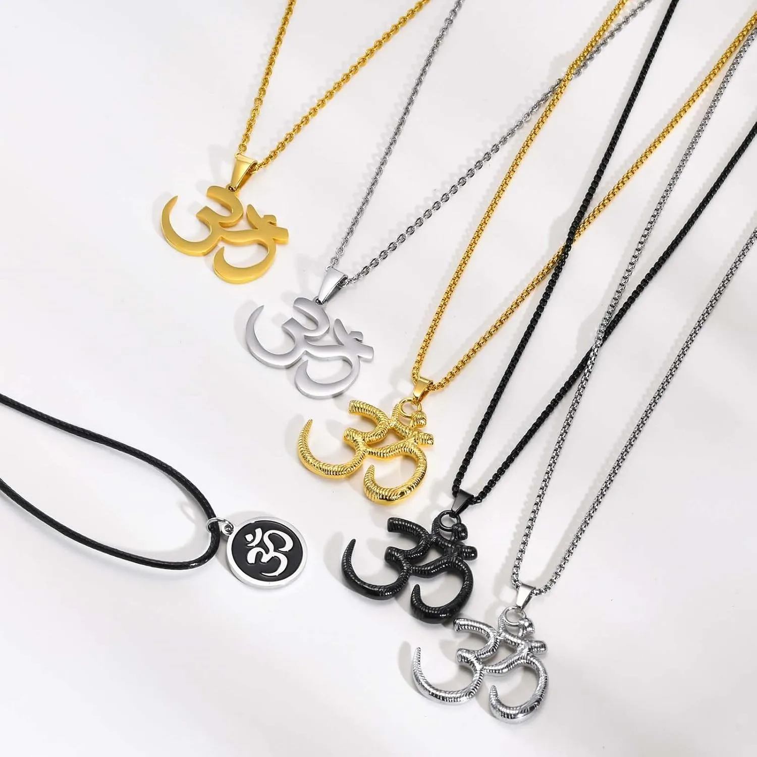 Stainless Steel Om Necklace for Men Women, Gold/Silver/Black Yoga Charm Pendant Necklaces Aum Om Ohm Sanskrit Symbol Hindu Meditation Chain Necklace,Mens Womens Jewelry Gifts