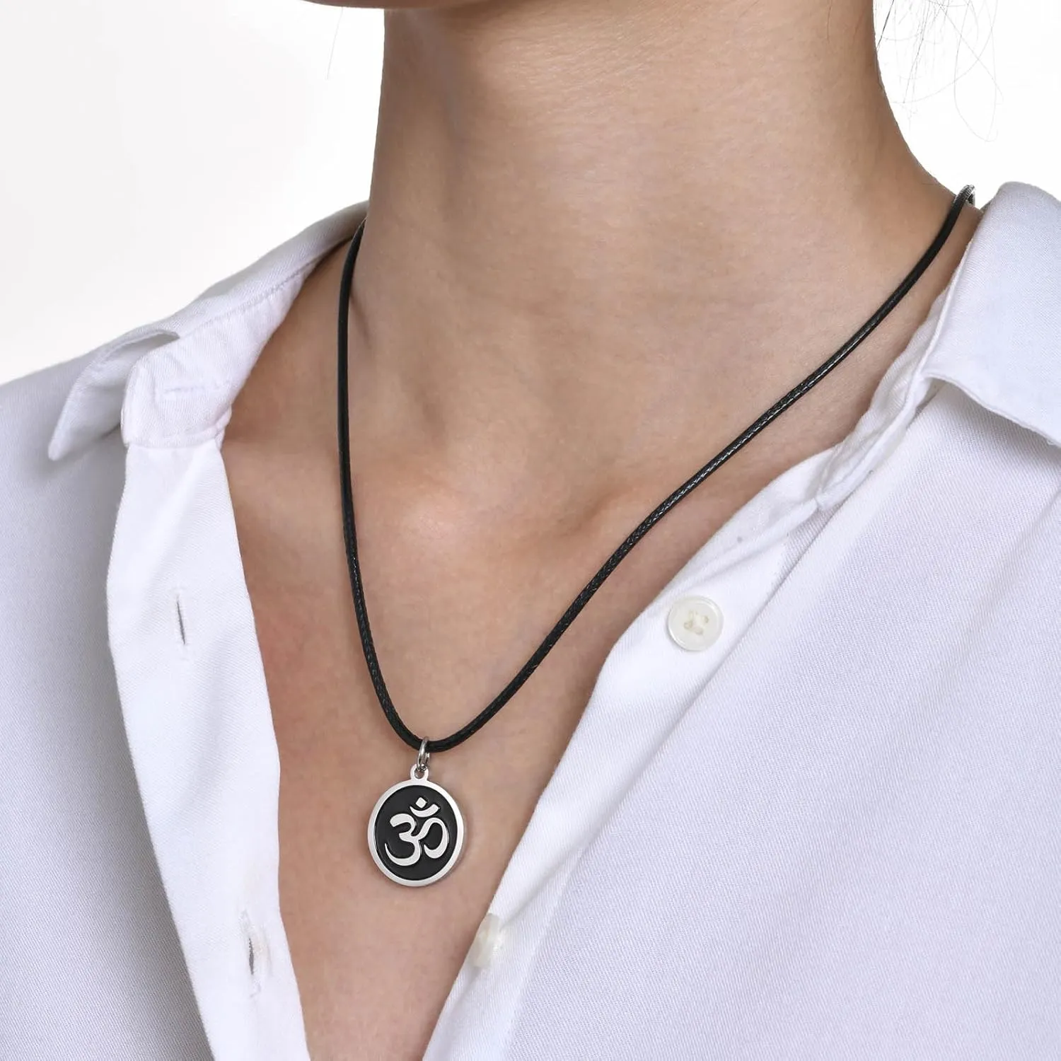 Stainless Steel Om Necklace for Men Women, Gold/Silver/Black Yoga Charm Pendant Necklaces Aum Om Ohm Sanskrit Symbol Hindu Meditation Chain Necklace,Mens Womens Jewelry Gifts