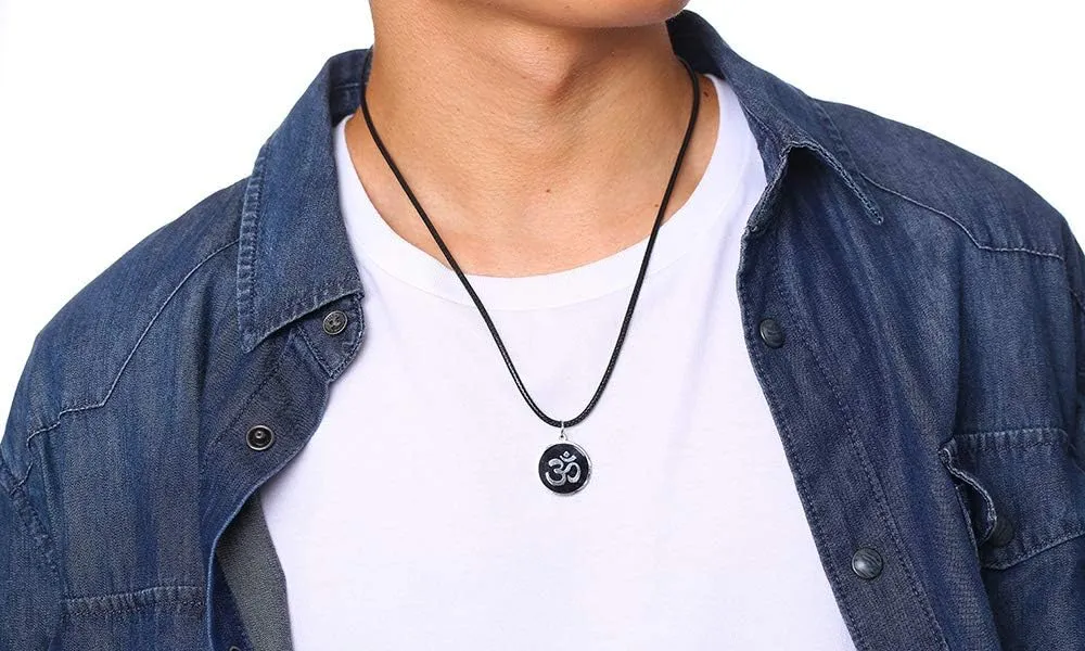 Stainless Steel Om Necklace for Men Women, Gold/Silver/Black Yoga Charm Pendant Necklaces Aum Om Ohm Sanskrit Symbol Hindu Meditation Chain Necklace,Mens Womens Jewelry Gifts