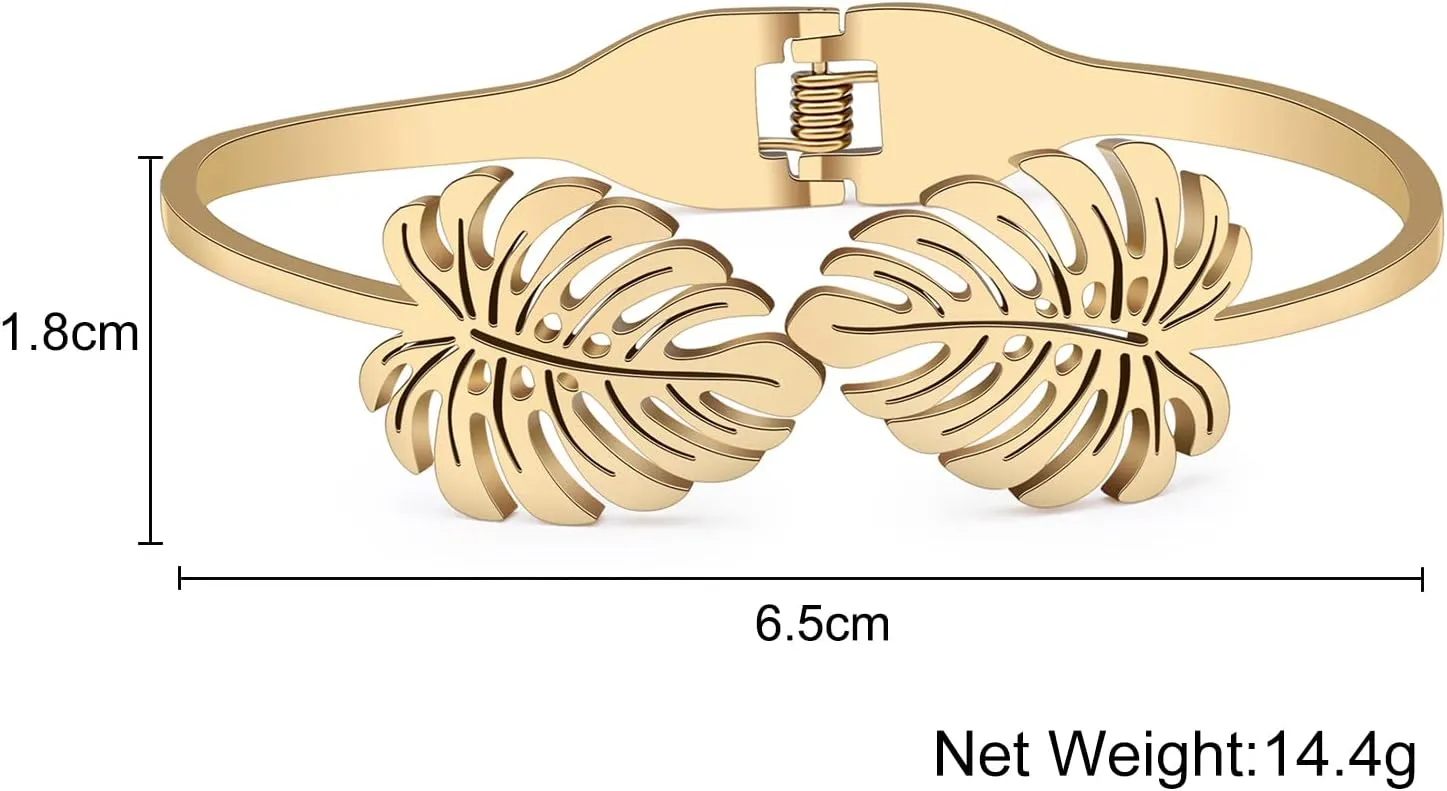 Stainless Steel Rhinestone Maple Leaf Bracelet 18K Gold Plated Jewelry Bangle Bracelets for Women