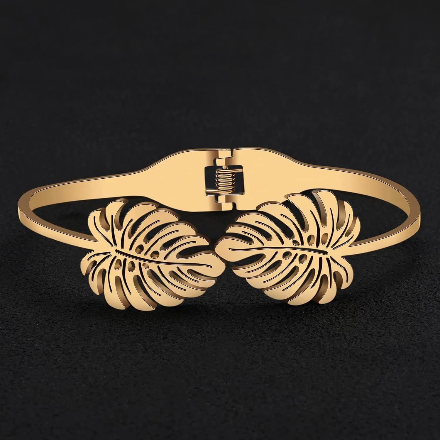 Stainless Steel Rhinestone Maple Leaf Bracelet 18K Gold Plated Jewelry Bangle Bracelets for Women