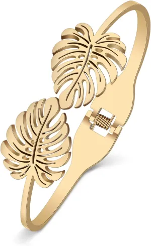 Stainless Steel Rhinestone Maple Leaf Bracelet 18K Gold Plated Jewelry Bangle Bracelets for Women
