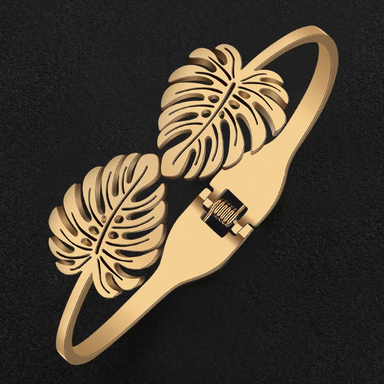 Stainless Steel Rhinestone Maple Leaf Bracelet 18K Gold Plated Jewelry Bangle Bracelets for Women