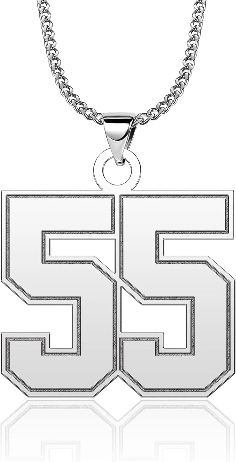 Stainless Steel Sports Baseball Jersey Number 55 Necklace Charms Number Pendant for Boys Men Girls, 55_Silver