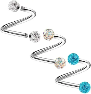 Stainless Steel Twisted Barbell 16 gauge 5/16 8mm 3mm Crystal Ball Lobe Earrings Labret Piercing Jewelry See More Colors