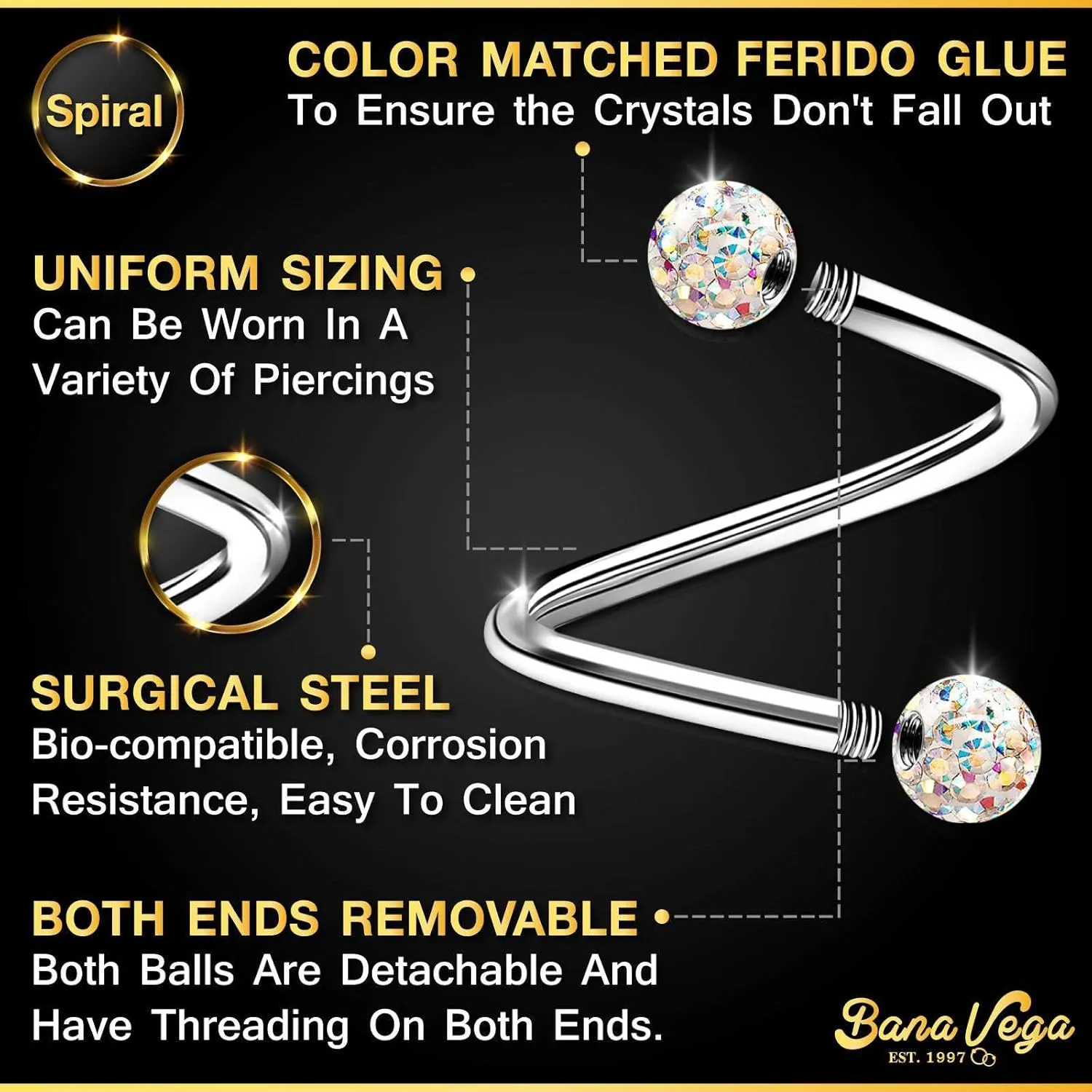 Stainless Steel Twisted Barbell 16 gauge 5/16 8mm 3mm Crystal Ball Lobe Earrings Labret Piercing Jewelry See More Colors