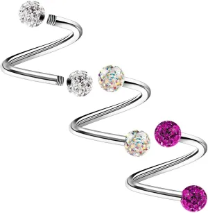 Stainless Steel Twisted Barbell 16 gauge 5/16 8mm 3mm Crystal Ball Lobe Earrings Labret Piercing Jewelry See More Colors
