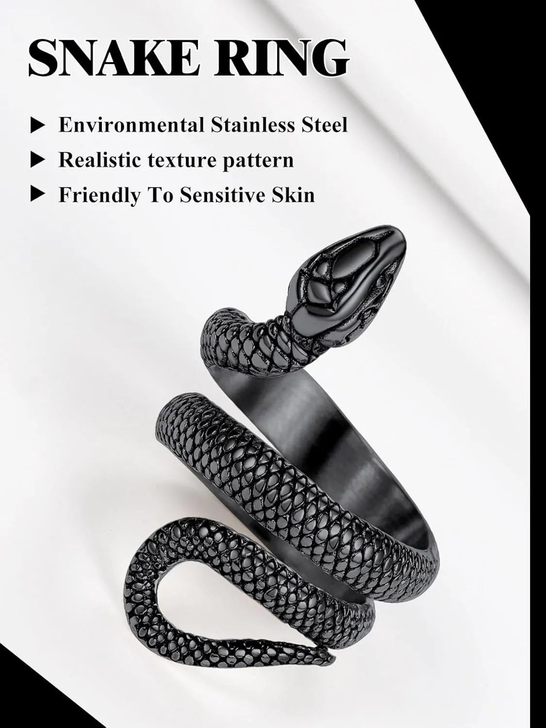 Stainless Steel/18K Gold Plated/Black Snake Ring for Men Women Size 7-12 Serpent Reptile Rings Punk Gothic Jewelry(with Gift Box)