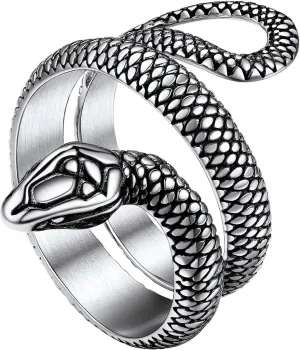 Stainless Steel/18K Gold Plated/Black Snake Ring for Men Women Size 7-12 Serpent Reptile Rings Punk Gothic Jewelry(with Gift Box)