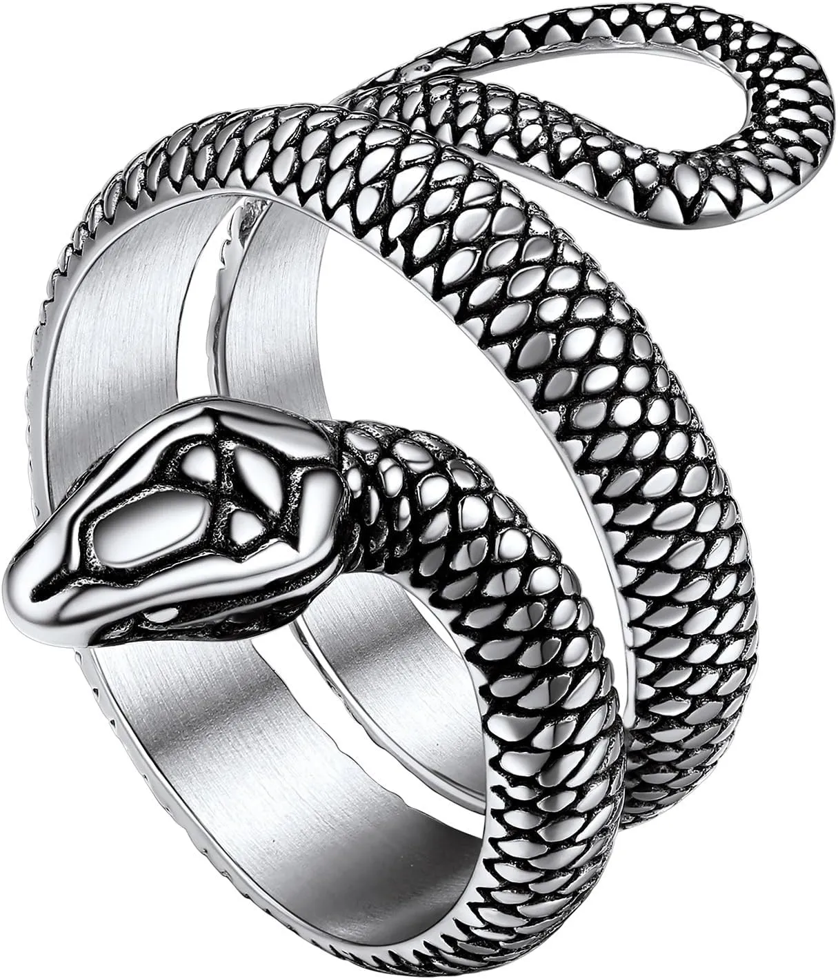 Stainless Steel/18K Gold Plated/Black Snake Ring for Men Women Size 7-12 Serpent Reptile Rings Punk Gothic Jewelry(with Gift Box)