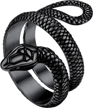 Stainless Steel/18K Gold Plated/Black Snake Ring for Men Women Size 7-12 Serpent Reptile Rings Punk Gothic Jewelry(with Gift Box)