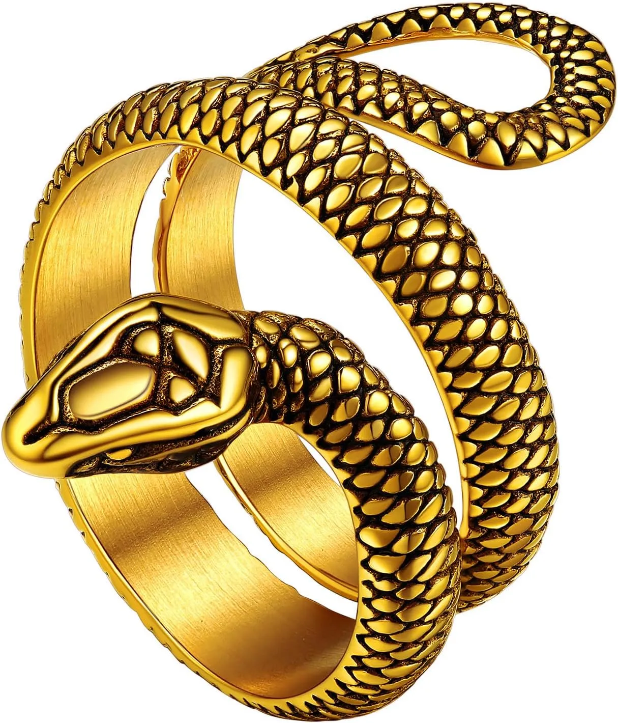 Stainless Steel/18K Gold Plated/Black Snake Ring for Men Women Size 7-12 Serpent Reptile Rings Punk Gothic Jewelry(with Gift Box)