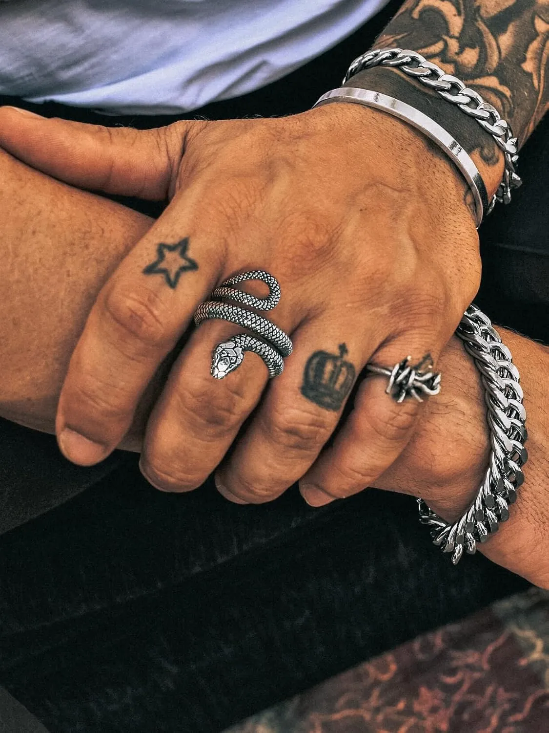 Stainless Steel/18K Gold Plated/Black Snake Ring for Men Women Size 7-12 Serpent Reptile Rings Punk Gothic Jewelry(with Gift Box)