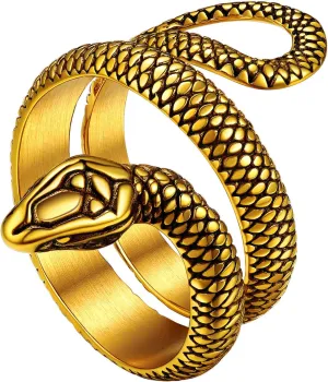 Stainless Steel/18K Gold Plated/Black Snake Ring for Men Women Size 7-12 Serpent Reptile Rings Punk Gothic Jewelry(with Gift Box)