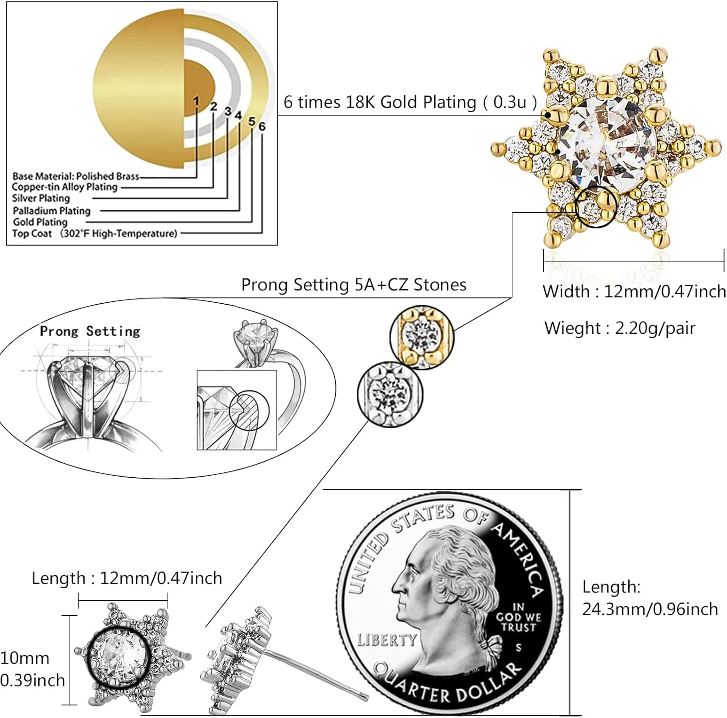Star Earrings Studs Mens Silver Cartilage Stud Earrings Trendy Jewelry Stuff for Men Hypoallergenic Cubic Zirconia Dainty Gold Earrings