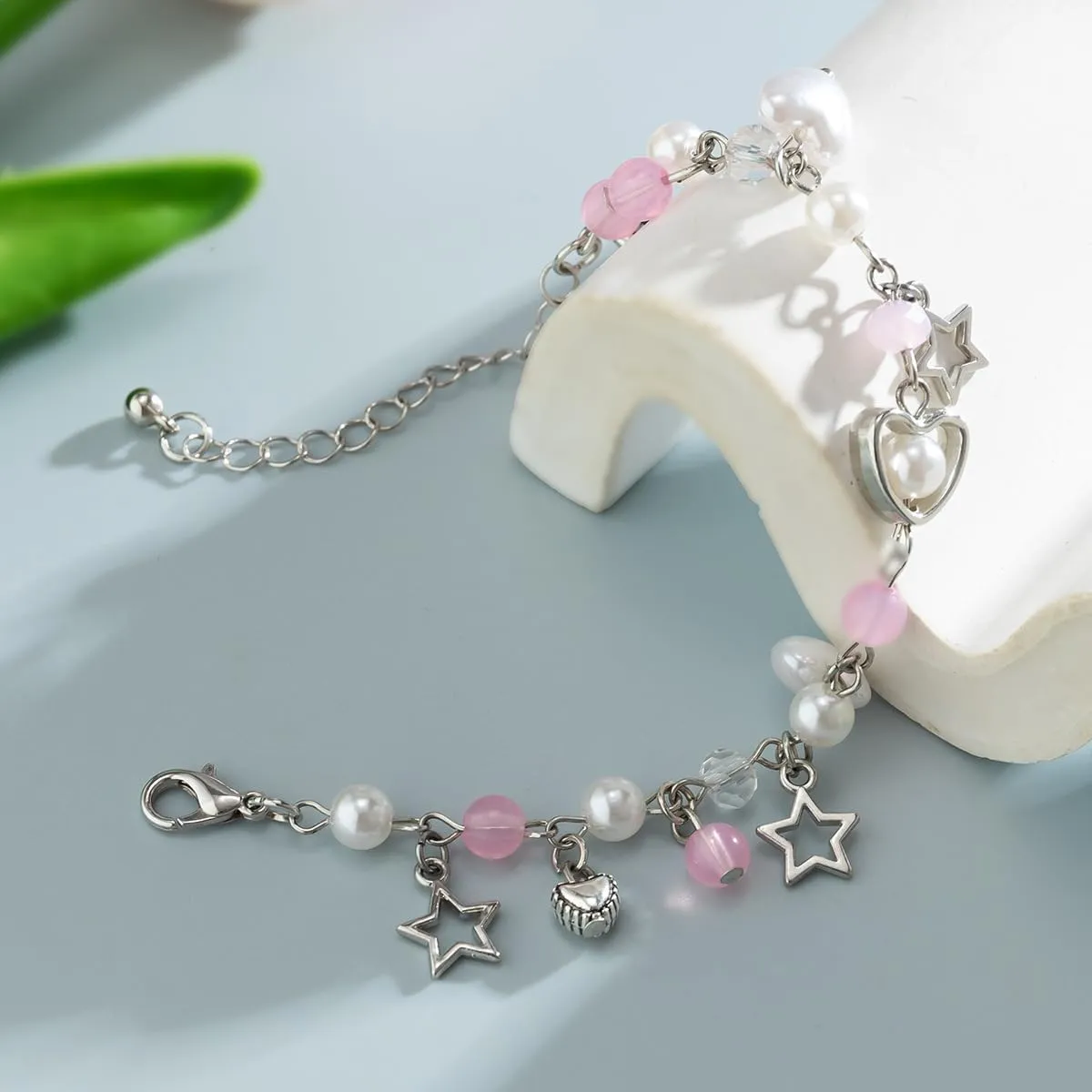 Star Pearl Charm Bracelet Y2k Heart Beaded Dainty Bracelet Punk Aesthetic Jewelry Gift for Women