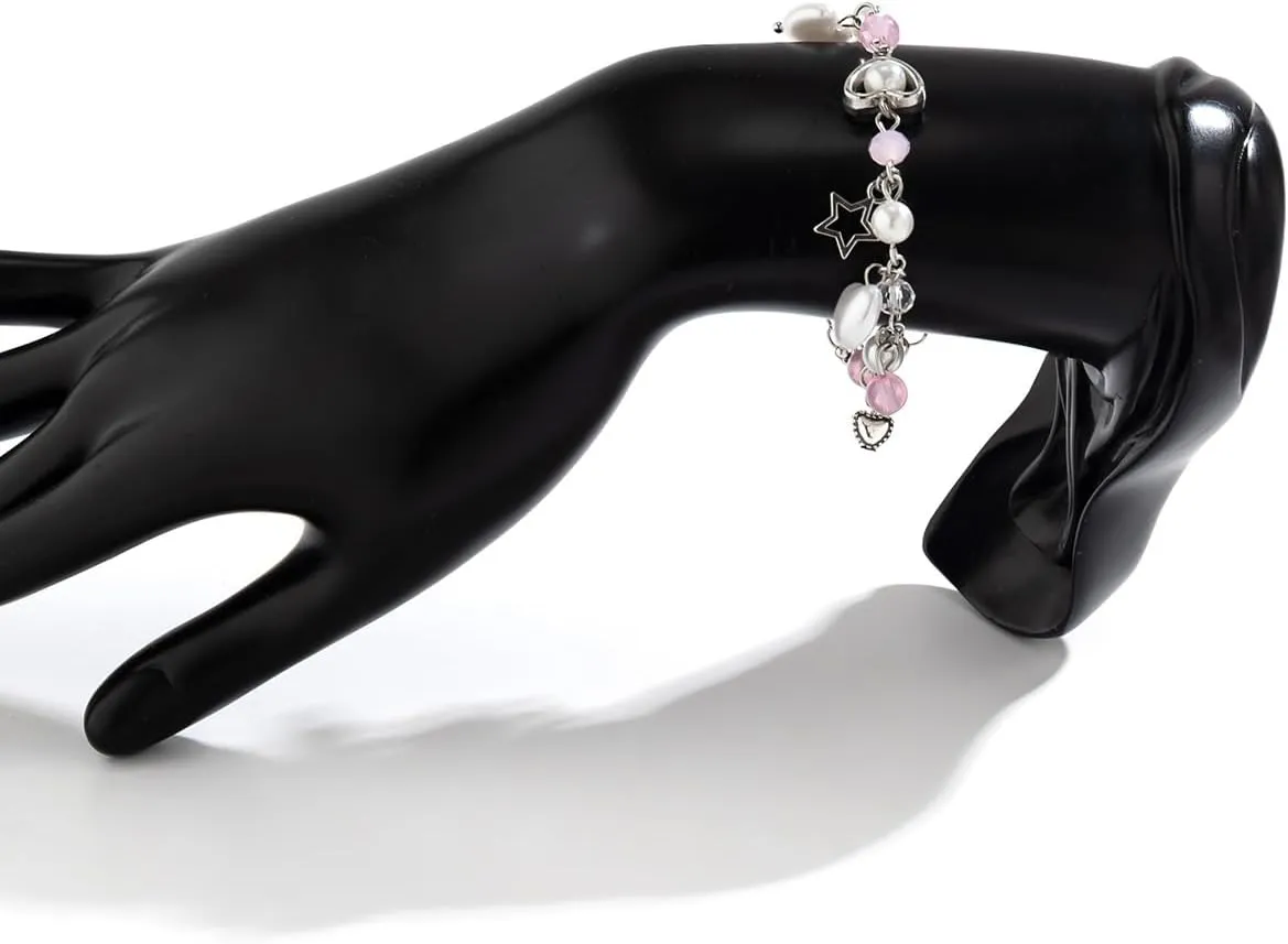 Star Pearl Charm Bracelet Y2k Heart Beaded Dainty Bracelet Punk Aesthetic Jewelry Gift for Women