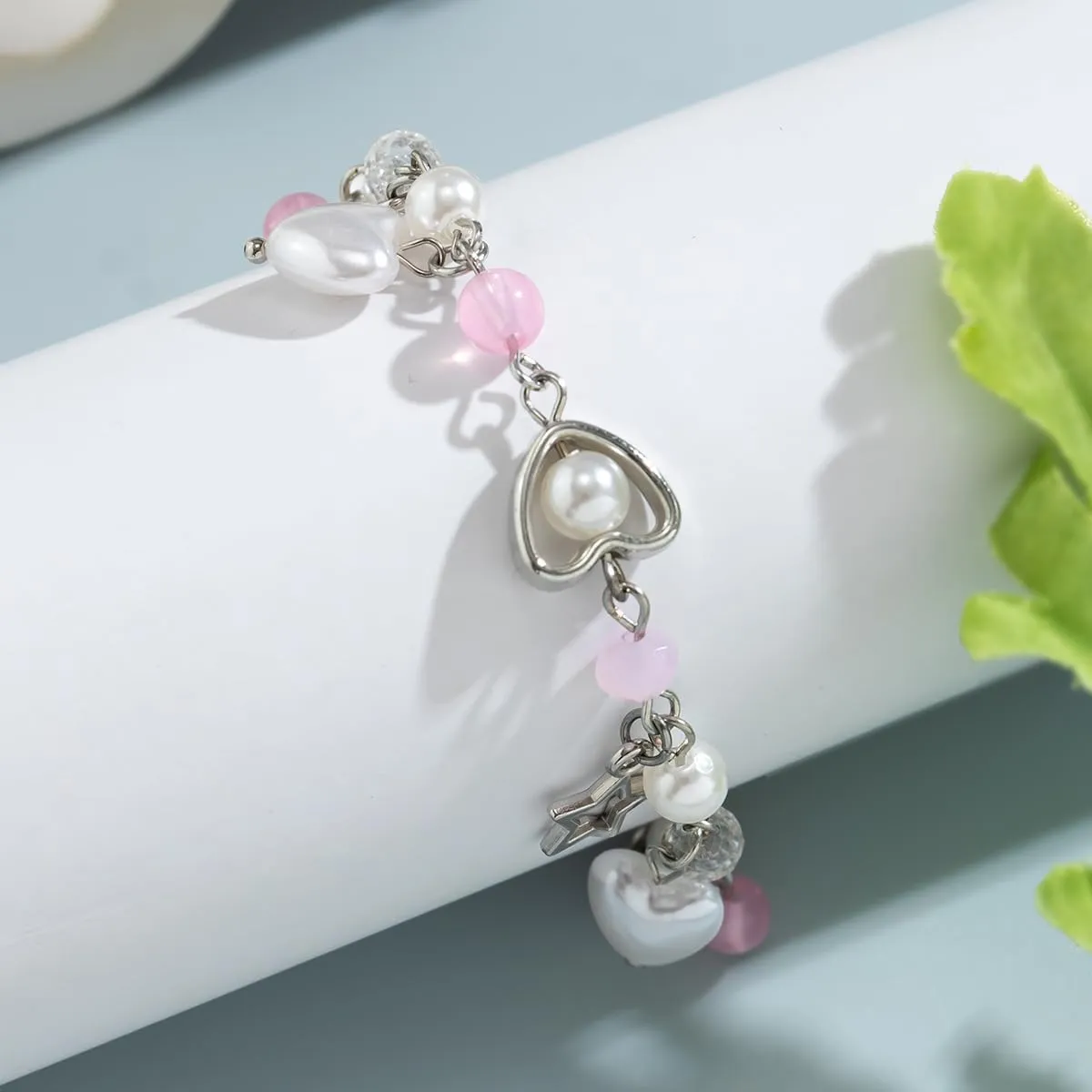 Star Pearl Charm Bracelet Y2k Heart Beaded Dainty Bracelet Punk Aesthetic Jewelry Gift for Women