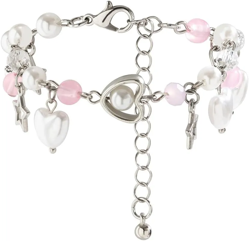 Star Pearl Charm Bracelet Y2k Heart Beaded Dainty Bracelet Punk Aesthetic Jewelry Gift for Women