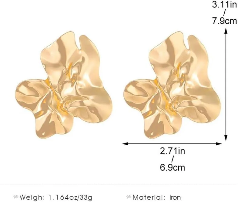 Statement Chunky Large Silver Earrings for Women Trendy, Big Irregular Geometric Dainty Gold Liquid Metal Stud Earrings Simple Prom Party Jewelry Gift