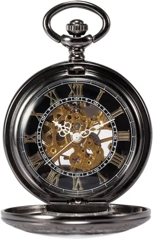 Steampunk Skeleton Mechanical Copper Fob Retro Pocket Watch