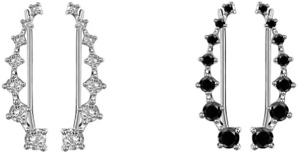 Sterling Silver 2 Pairs Set Black Clear 7 Crystal CZ Ear Cuff Wrap Crawler Climber Earrings for WomenCubic