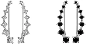 Sterling Silver 2 Pairs Set Black Clear 7 Crystal CZ Ear Cuff Wrap Crawler Climber Earrings for WomenCubic