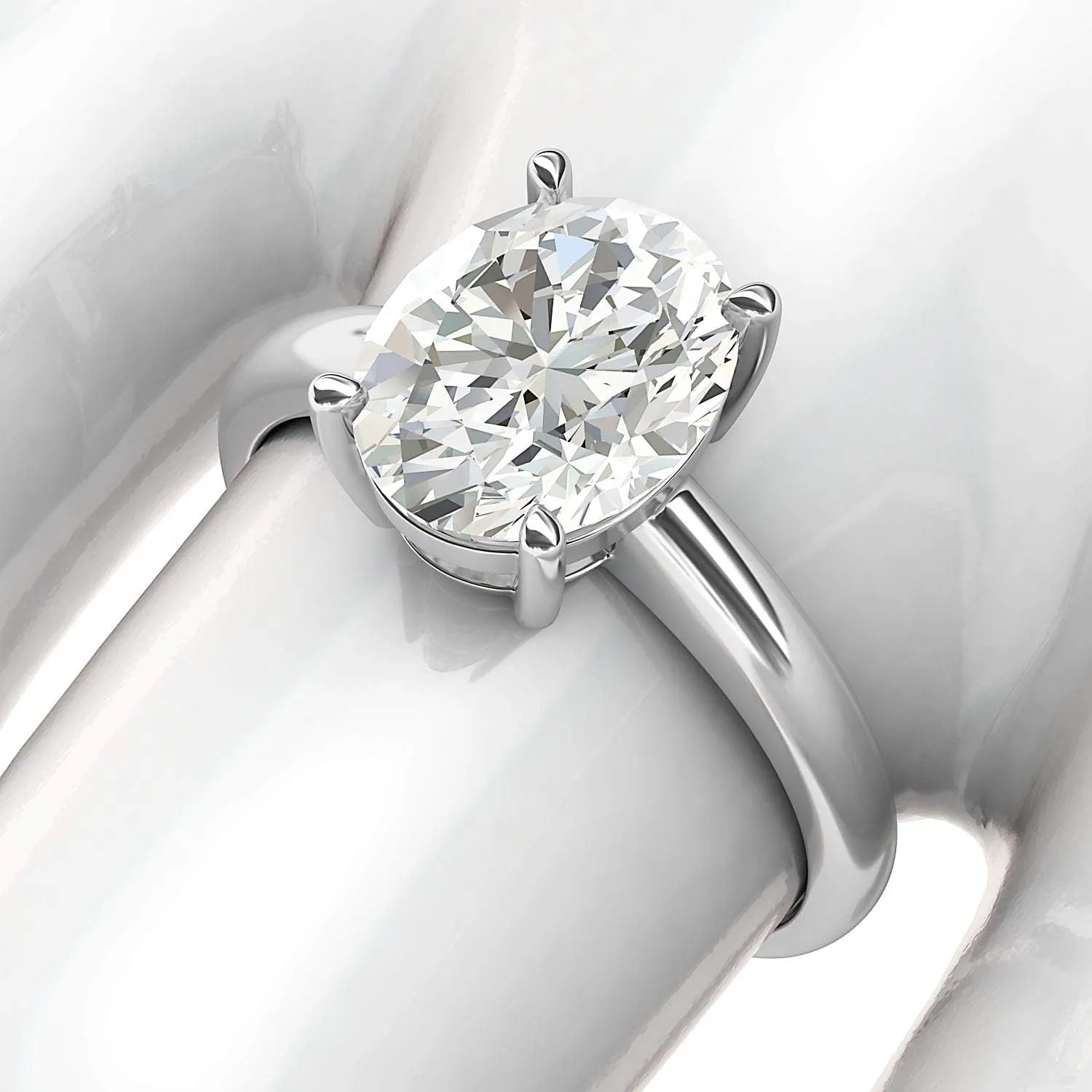 Sterling Silver 8x10mm Simulated Oval-Cut Diamond Engagement Ring Domed Band Promise Bridal Ring