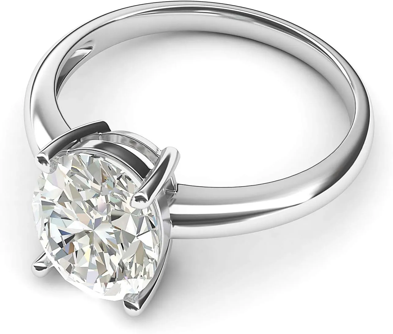 Sterling Silver 8x10mm Simulated Oval-Cut Diamond Engagement Ring Domed Band Promise Bridal Ring