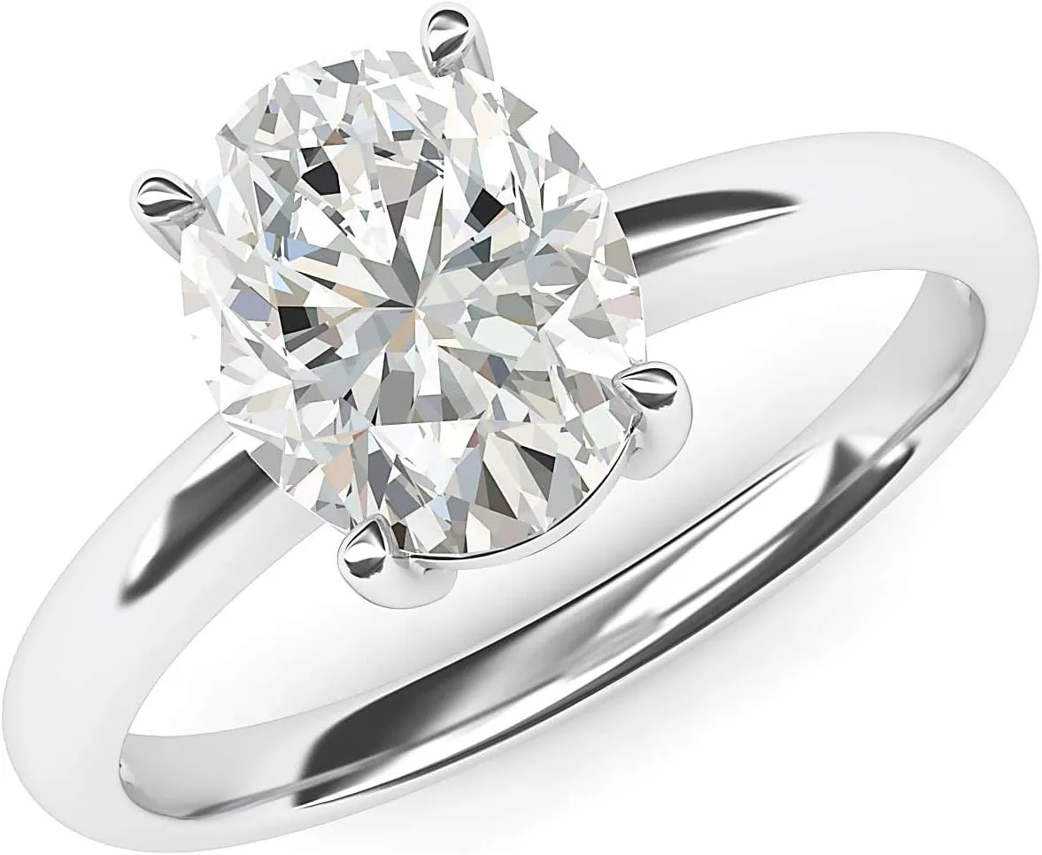 Sterling Silver 8x10mm Simulated Oval-Cut Diamond Engagement Ring Domed Band Promise Bridal Ring