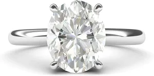 Sterling Silver 8x10mm Simulated Oval-Cut Diamond Engagement Ring Domed Band Promise Bridal Ring