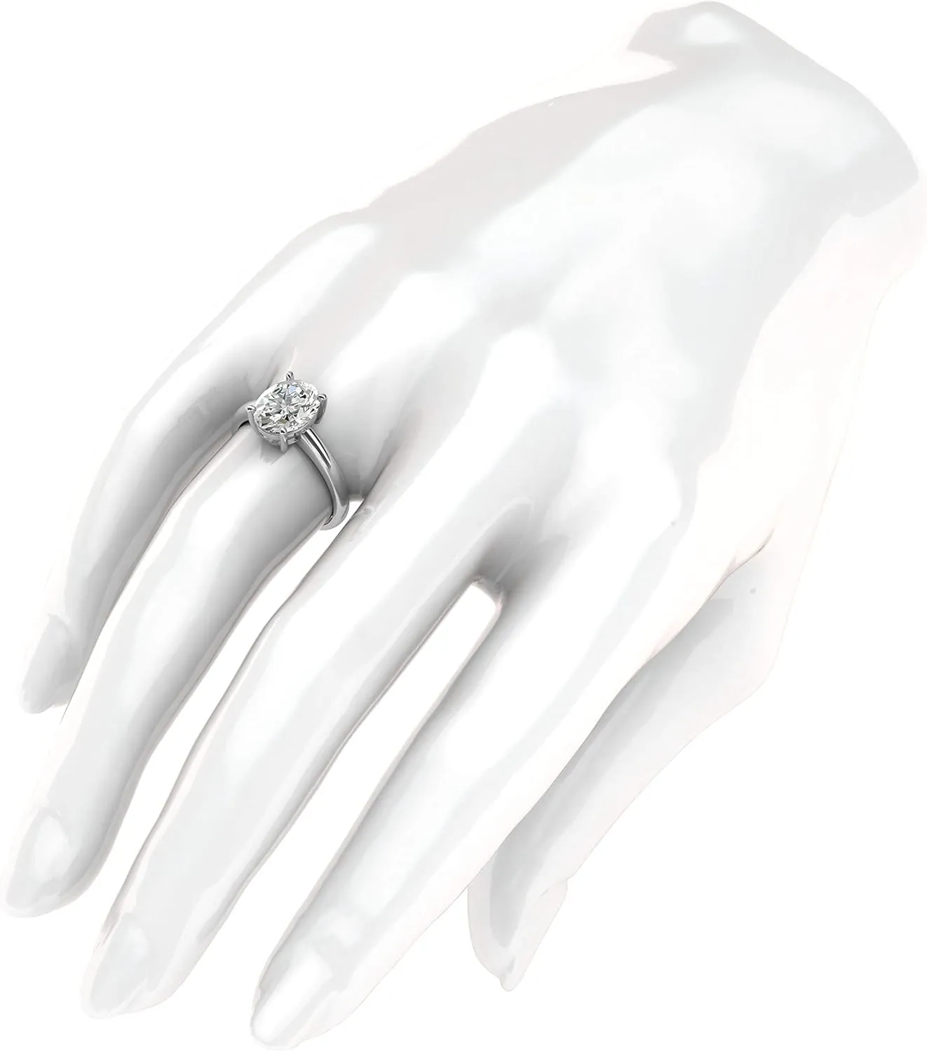 Sterling Silver 8x10mm Simulated Oval-Cut Diamond Engagement Ring Domed Band Promise Bridal Ring