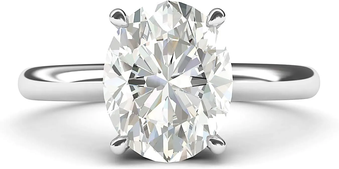 Sterling Silver 8x10mm Simulated Oval-Cut Diamond Engagement Ring Domed Band Promise Bridal Ring