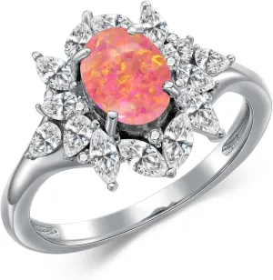 Sterling Silver 9 Colors Black Purple Opal Ring Opal Engagement Rings for Women Opal Promise Ring Opal Gemstone Oval Sunburst Halo Ring for Women Birthstone Anniversary Ring Size 5 to 9-1