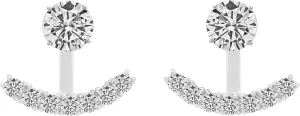 Sterling Silver Front Back 2 in 1 Cubic Zirconia AAA Quality Stud and Ear Jacket Cuff Earrings Set