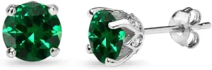 Sterling Silver Genuine or Synthetic Gemstone 6mm Round-cut Crown Stud Earrings for Women