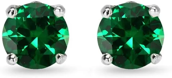Sterling Silver Genuine or Synthetic Gemstone 6mm Round-cut Crown Stud Earrings for Women