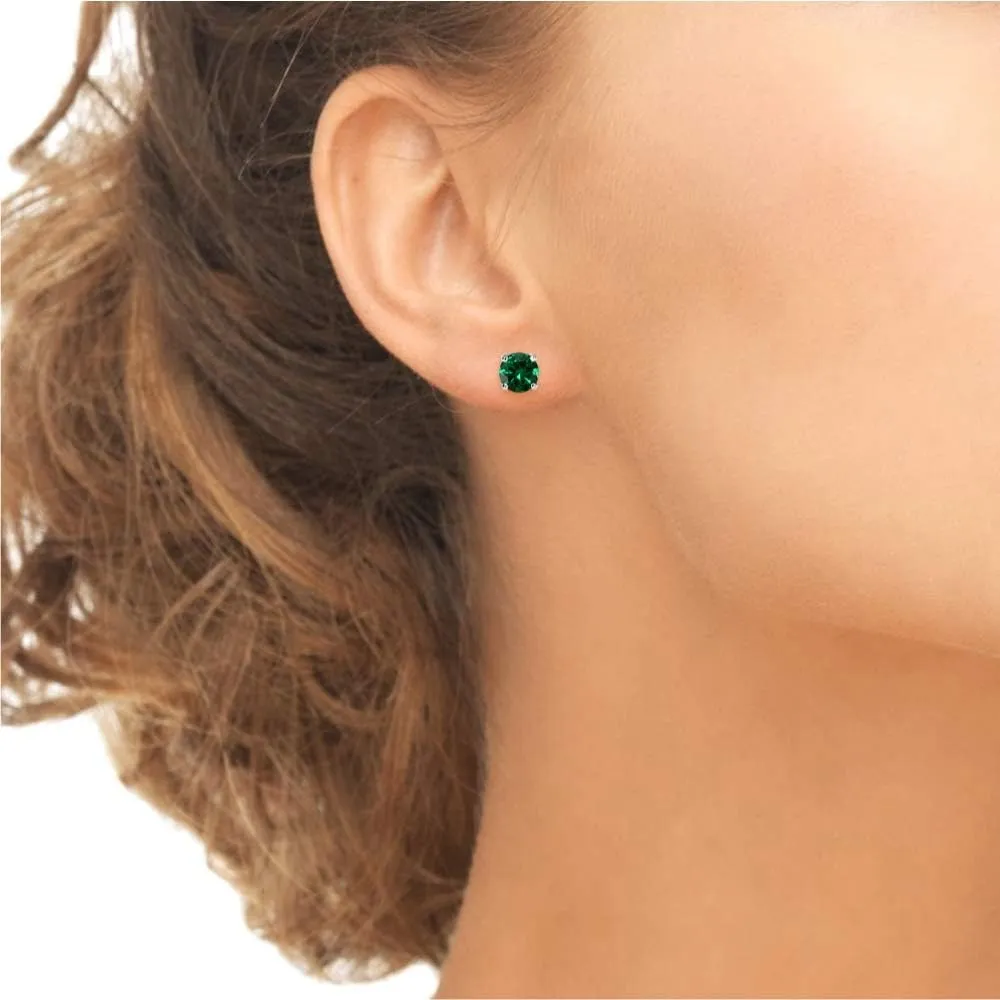 Sterling Silver Genuine or Synthetic Gemstone 6mm Round-cut Crown Stud Earrings for Women