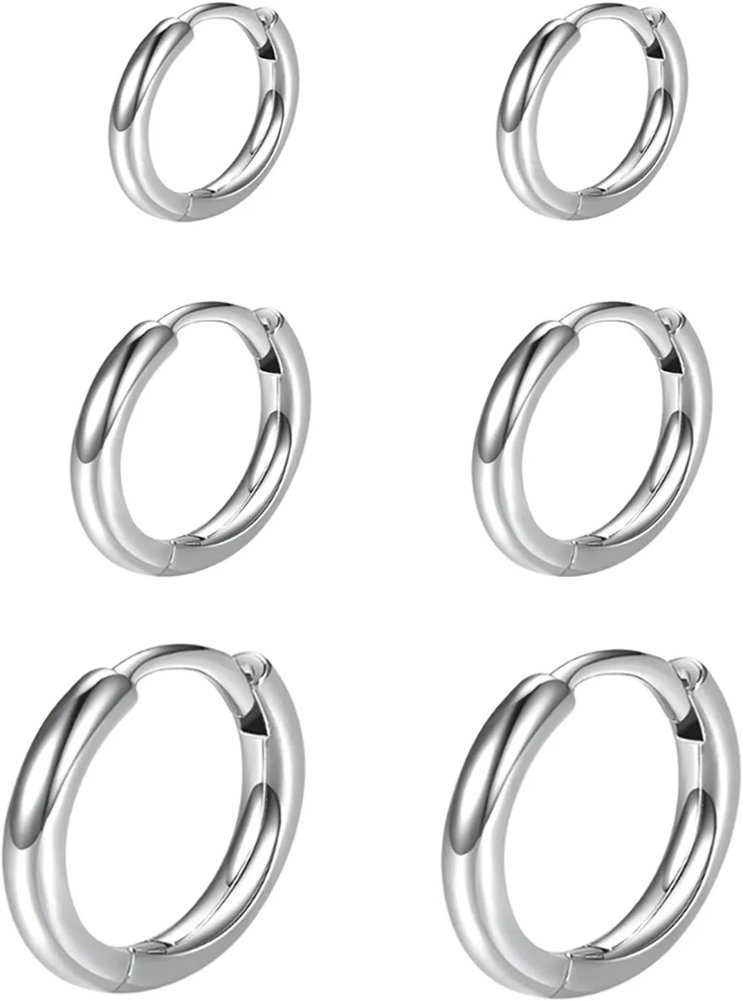 Sterling Silver Hoop Earrings- 3 Pairs of Hypoallergenic cartilage earring hoop Small hoop Earring for Women Men (8mm 10mm 12mm)