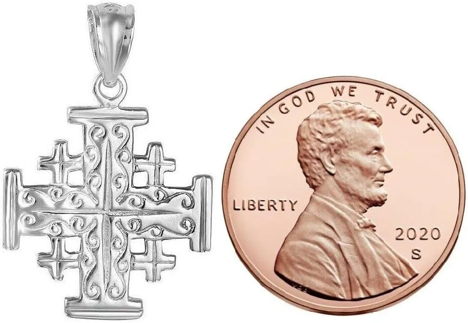 Sterling Silver Jerusalem Cross Charm/Pendant, Made in USA, Italian Box Chain