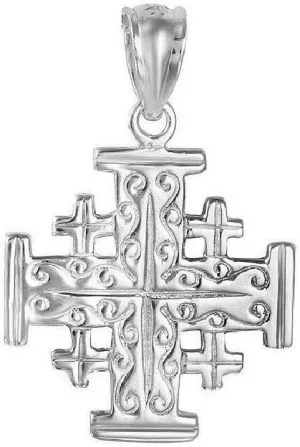 Sterling Silver Jerusalem Cross Charm/Pendant, Made in USA, Italian Box Chain
