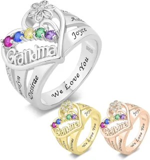 Sterling Silver Personalized Jewelry Ring with 1-8 Birthstones & Names - A Thoughtful Gift for Mom, Wife, or Grandmother, Valentine's Day, Mother's Day, Christmas - Celebrate Family Love & Bond