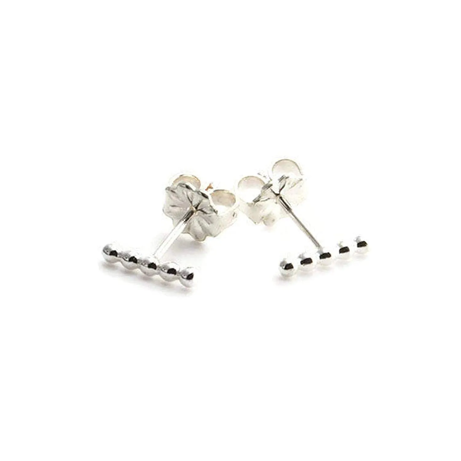 Sterling Silver Tiny Line Bar Ball Piercing Stud Earrings for Women Hypoallergenic for Sensitive Ears Small Minimalist Handmade Jewelry (11mm Bar Dot Studs/Sterling Silver)