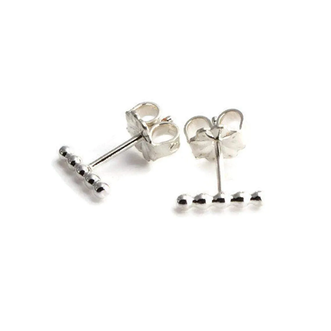 Sterling Silver Tiny Line Bar Ball Piercing Stud Earrings for Women Hypoallergenic for Sensitive Ears Small Minimalist Handmade Jewelry (11mm Bar Dot Studs/Sterling Silver)