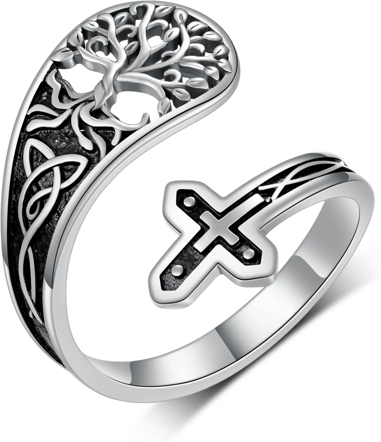 Sterling Silver Tree of Life Spoon Rings - Adjustable Thumb Rings, Vintage Jewelry Gifts for Women
